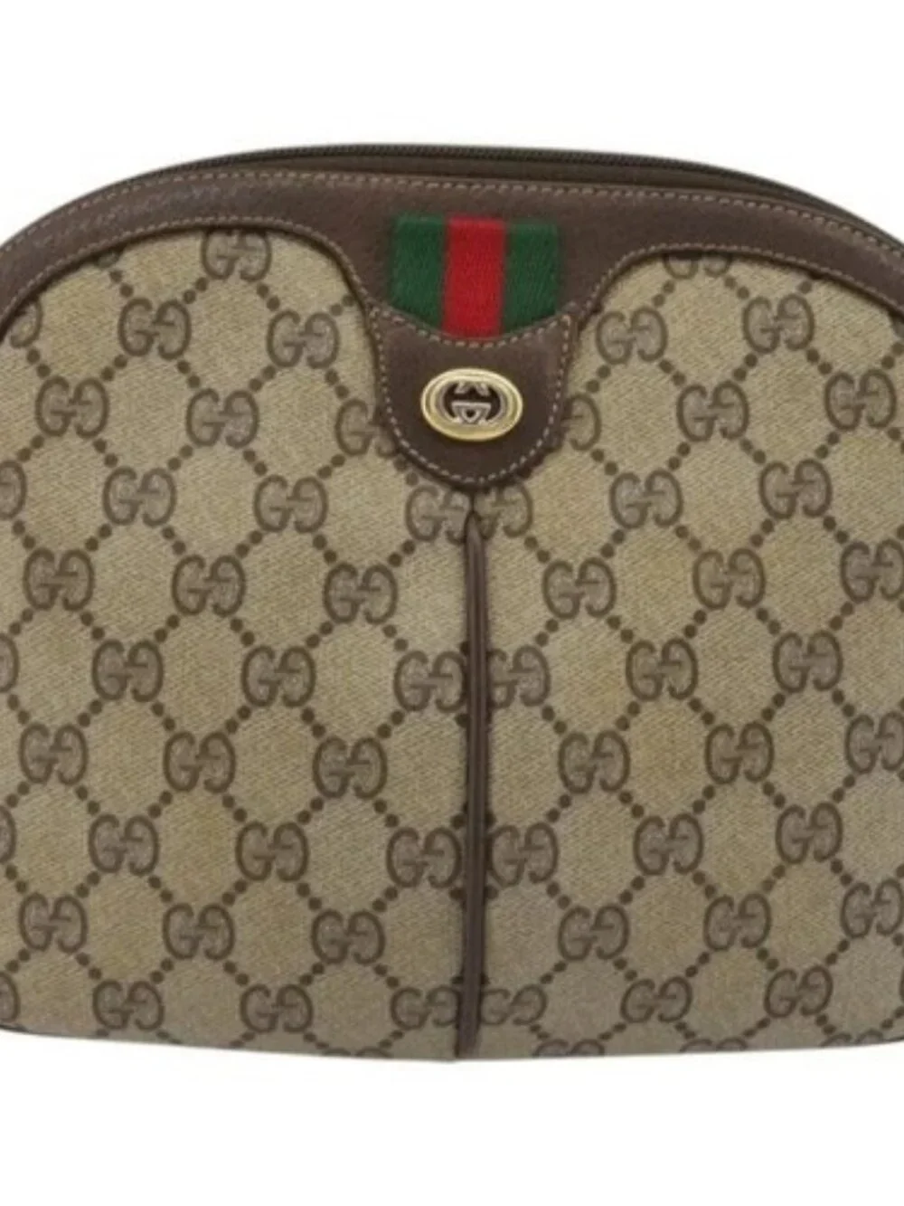 GUCCI GG Supreme Web Sherry Line Bag PVC Beige Gold 904 02 047 Auth 189616